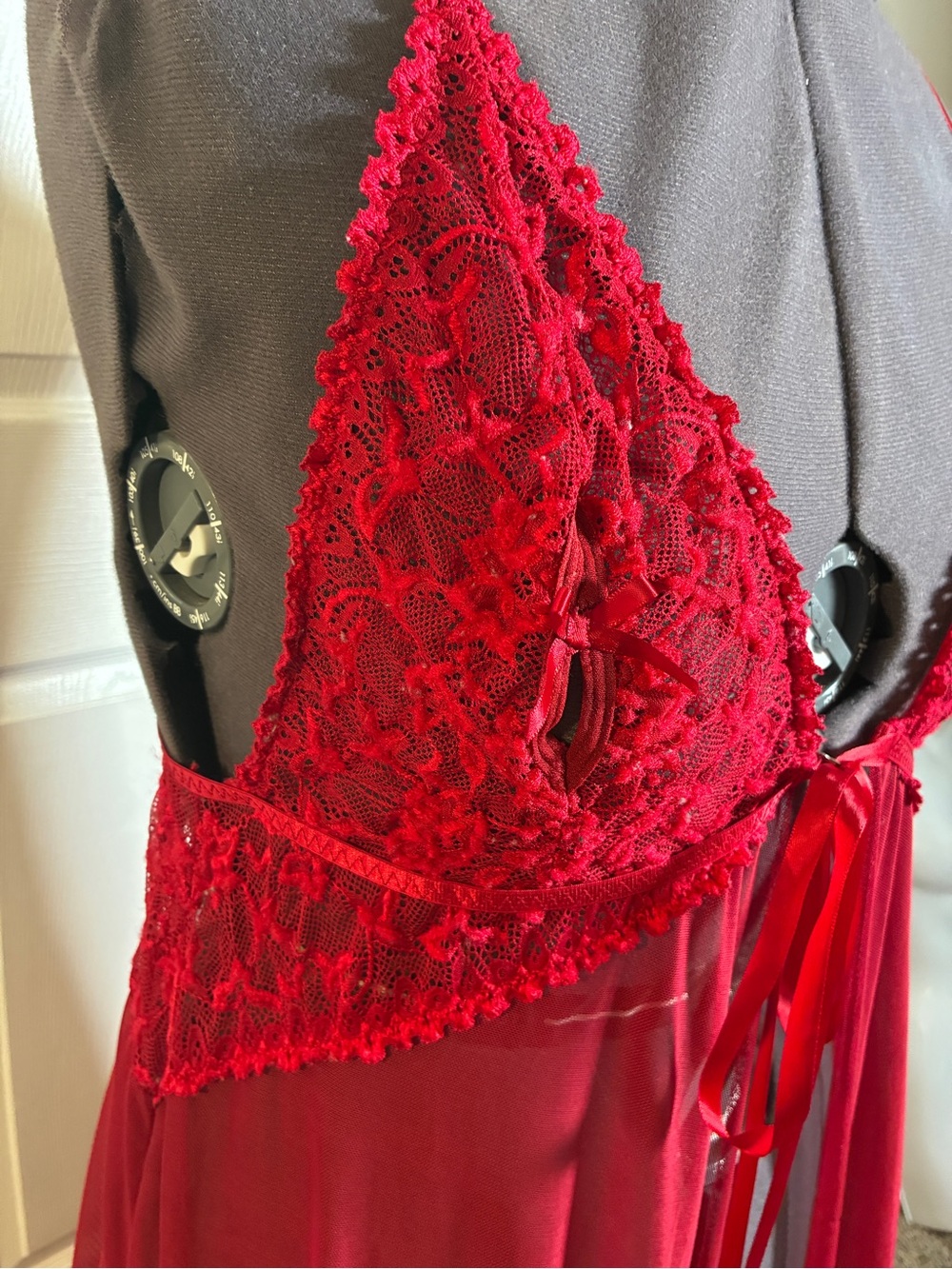 Red Lace Babydoll Nightgown — 3XL - Picture 3 of 9